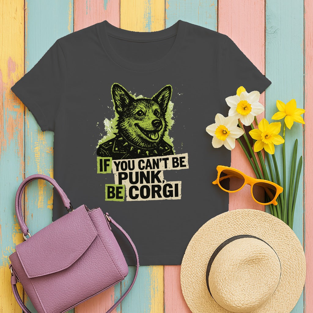 If You Can't Be Punk Be Corgi Funny Corgi Lover T-Shirt in Dark Heather