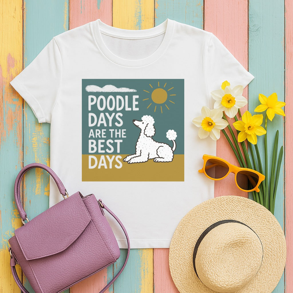 Poodle Days Whimsical Graphic T-Shirt in White