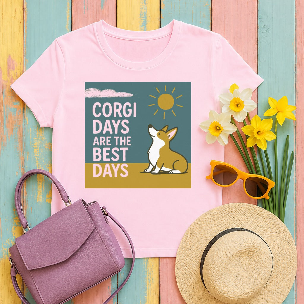 Whimsical Corgi Days Graphic T-Shirt in Light Pink
