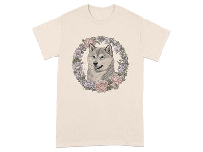 Cute Husky Dog with Flowers Artwork T-shirt product type