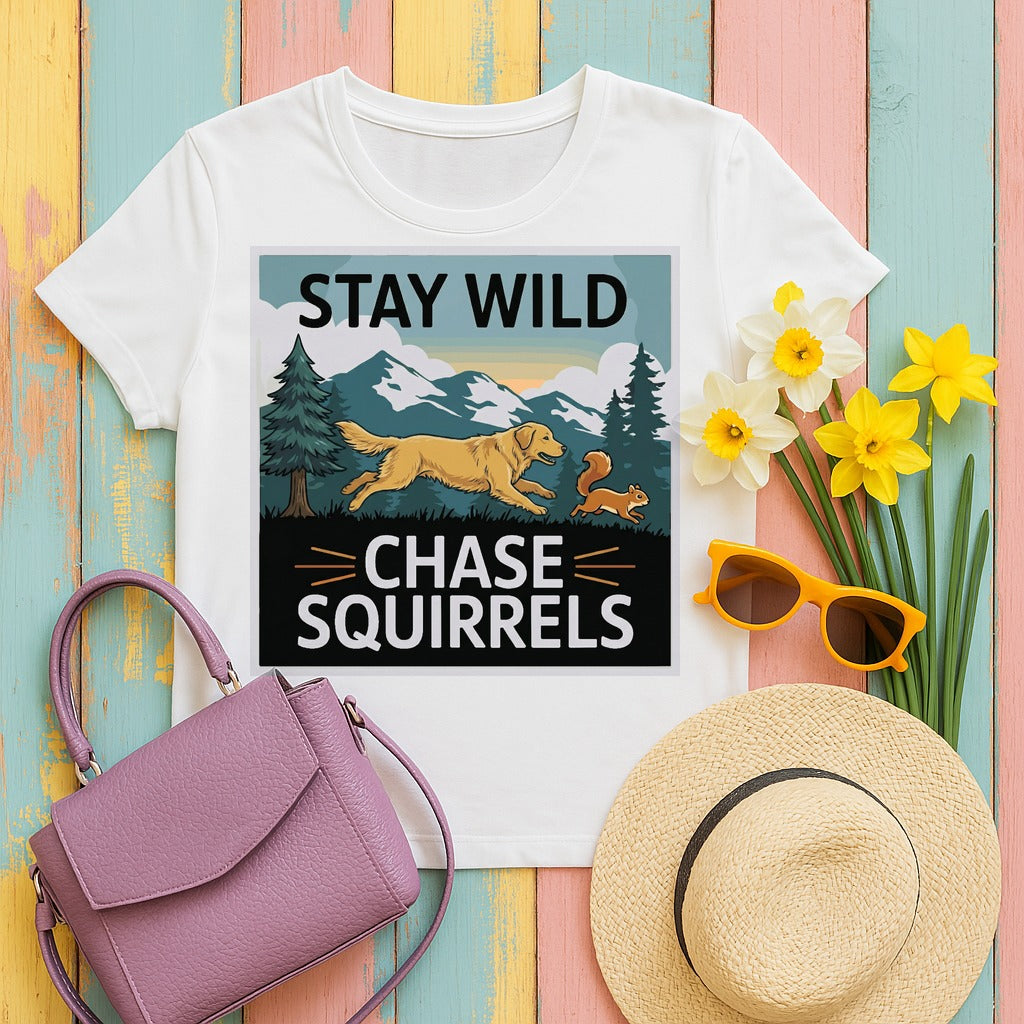 Stay Wild Chase Squirrels T-Shirts in White