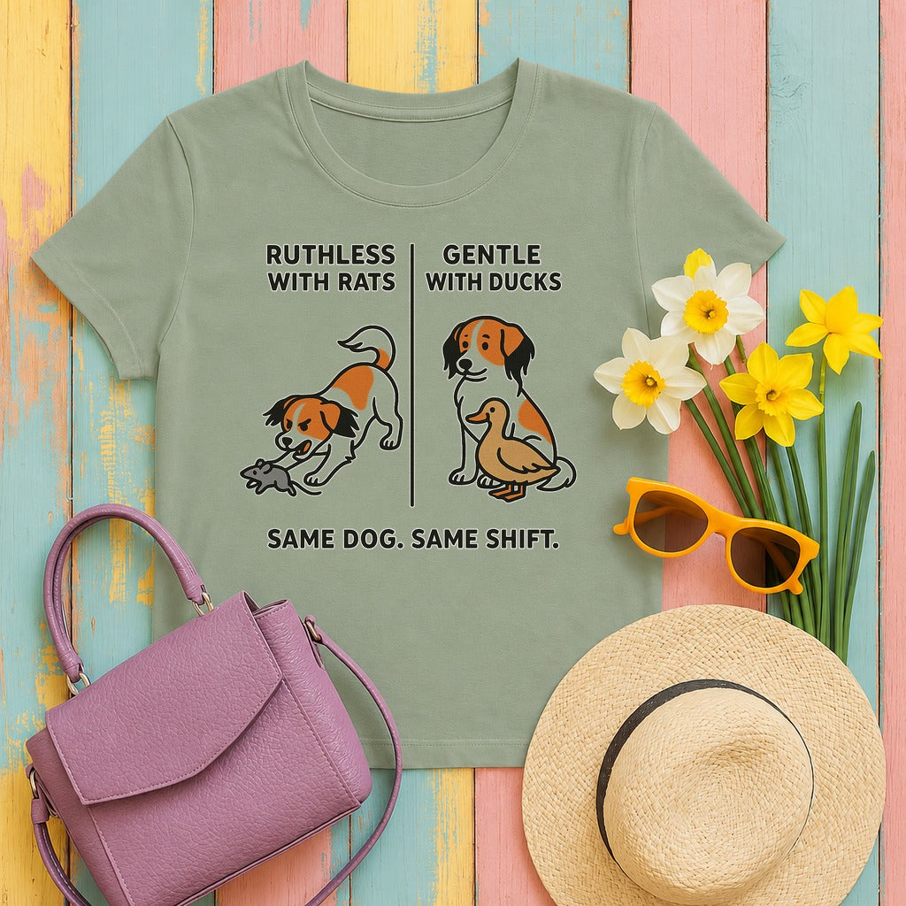 Kooikerhondje Ruthless With Rats Tee in Sage