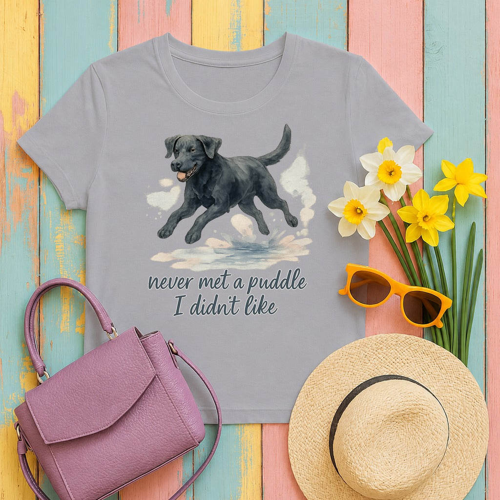 Black Lab Never Met a Puddle T-shirt in Athletic Heather