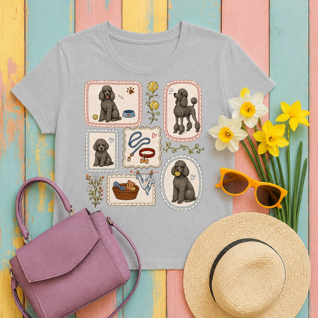 Vintage Poodle Silhouette Art T-Shirt in Sport Grey