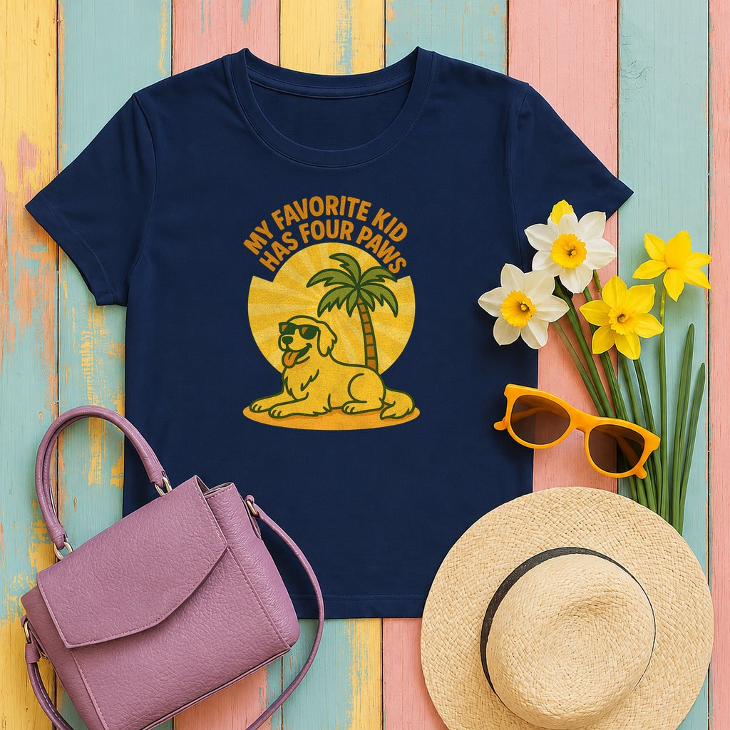 My Favorite Kid Has Four Paws With Golden Retriever T-Shirt in Navy