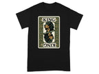 Black t-shirt with a King of the Field playing card design featuring a dog.