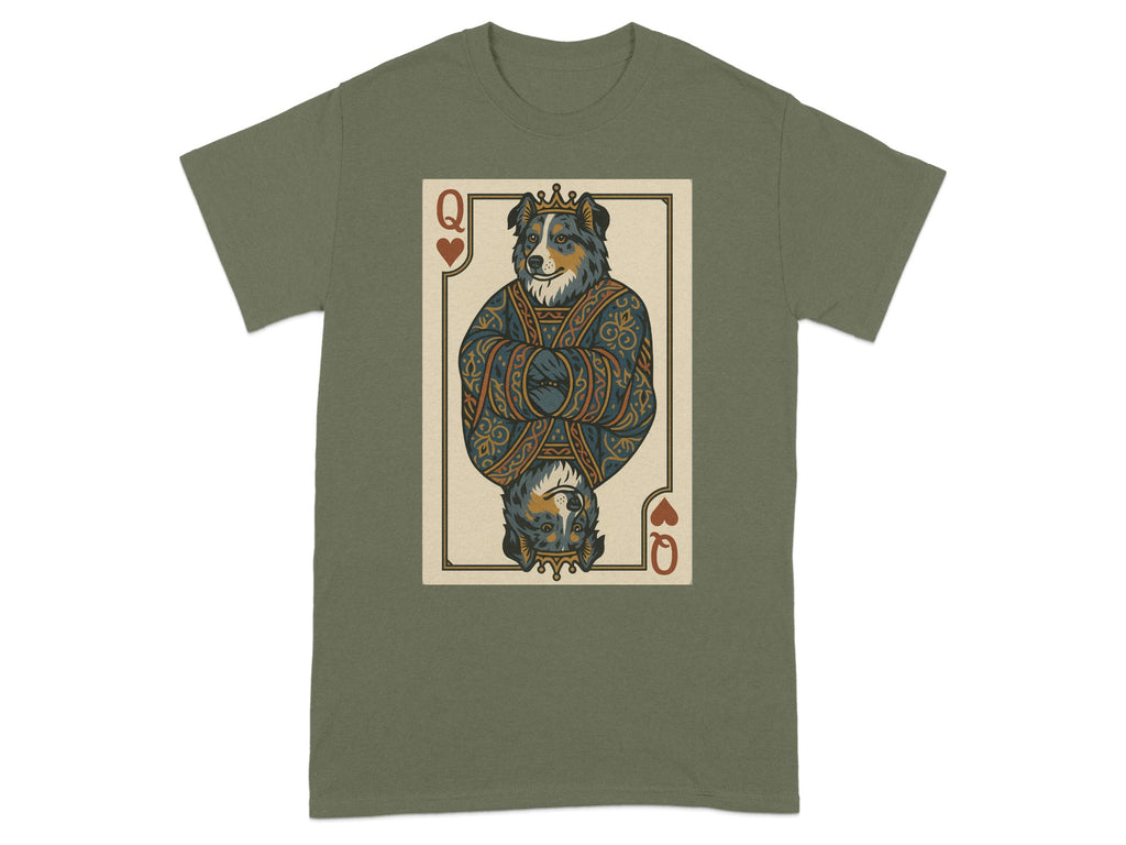 Queen of Hearts playing card with a dog wearing a crown and ornate robe.