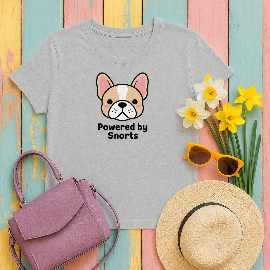 Powered By Snorts Cute French Bulldog T-Shirt in Sport Grey