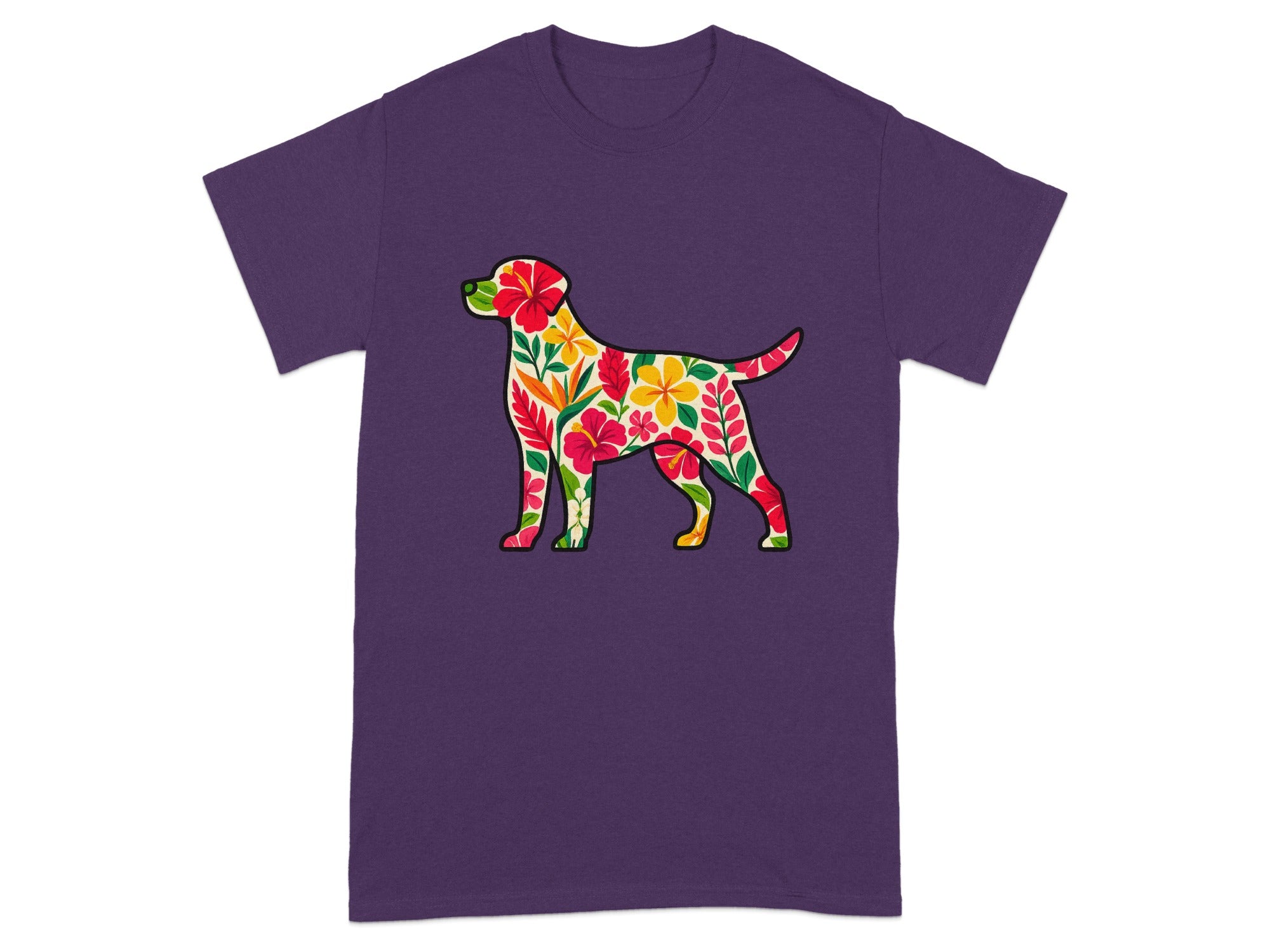 Floral Dog Design on Purple T-Shirt Product