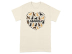 Heart-shaped design of various Labradors and paw prints with "LABAHOLIC" text.