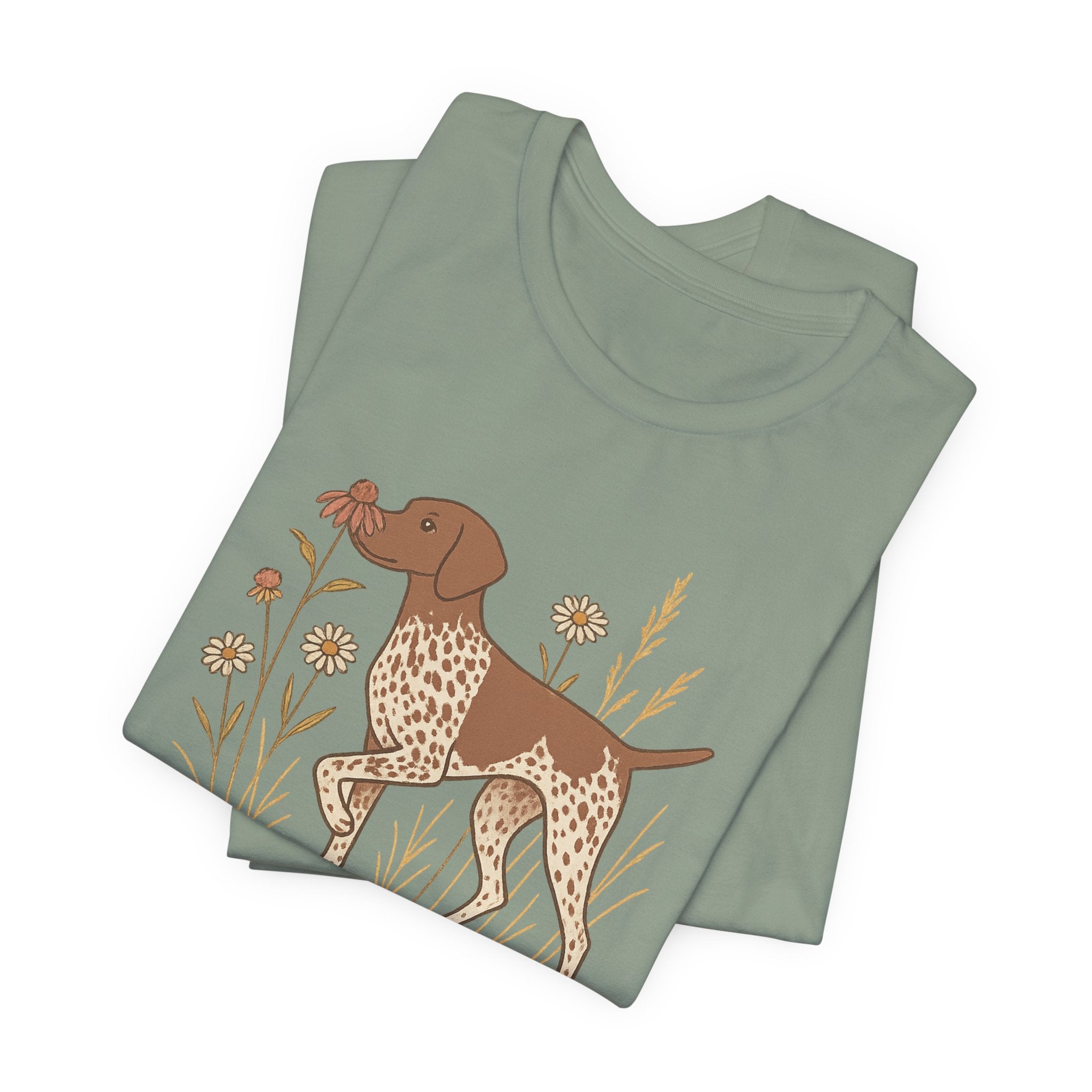 German Shorthaired Pointer Points at Flowers Tee