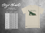 Size chart for Gildan 5000 t-shirts with dog graphic and text.