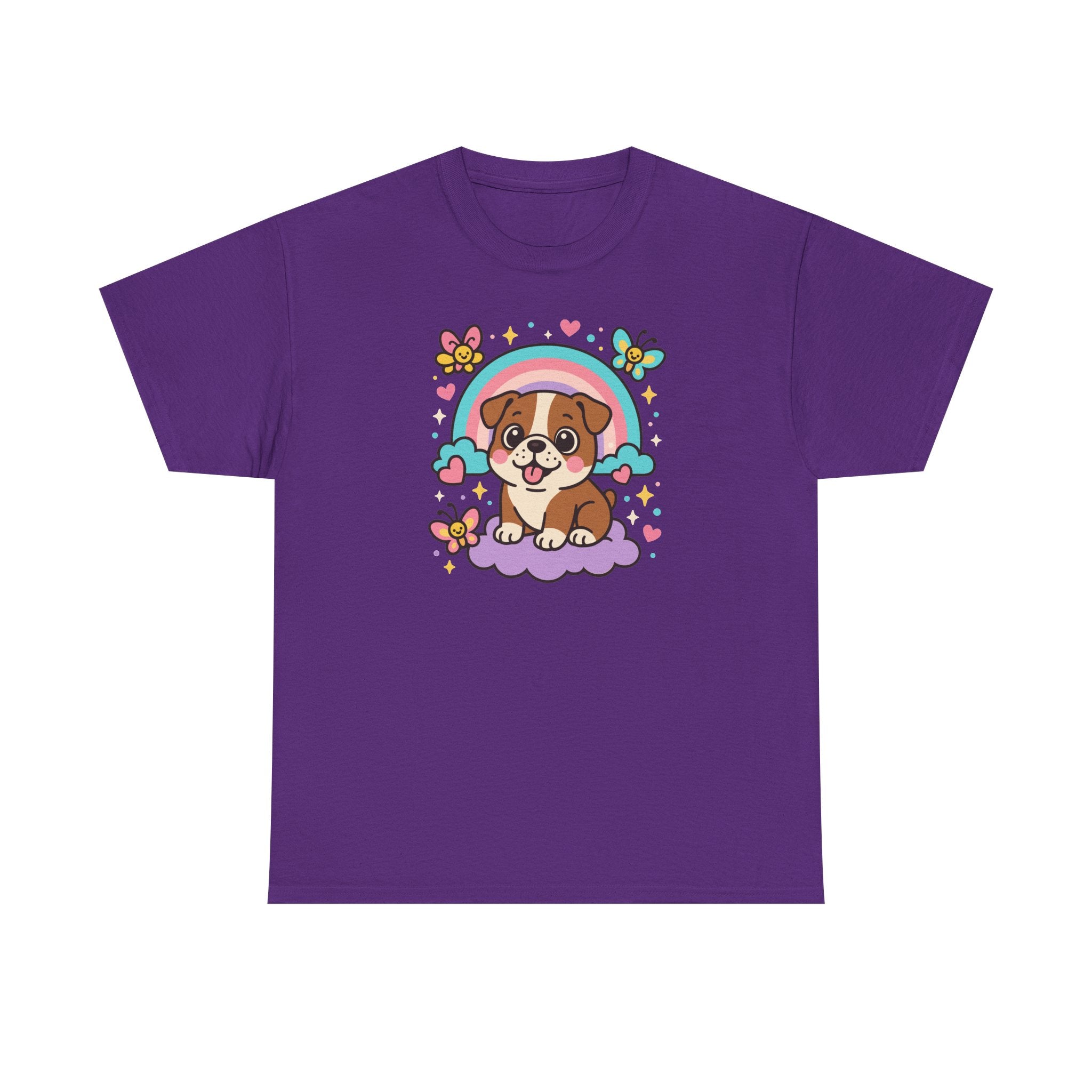 Adorable English Bulldog with Rainbow T-Shirt