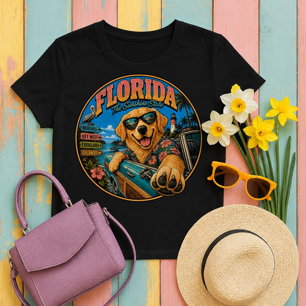 Sunshine State Golden Retriever T-Shirt in Black