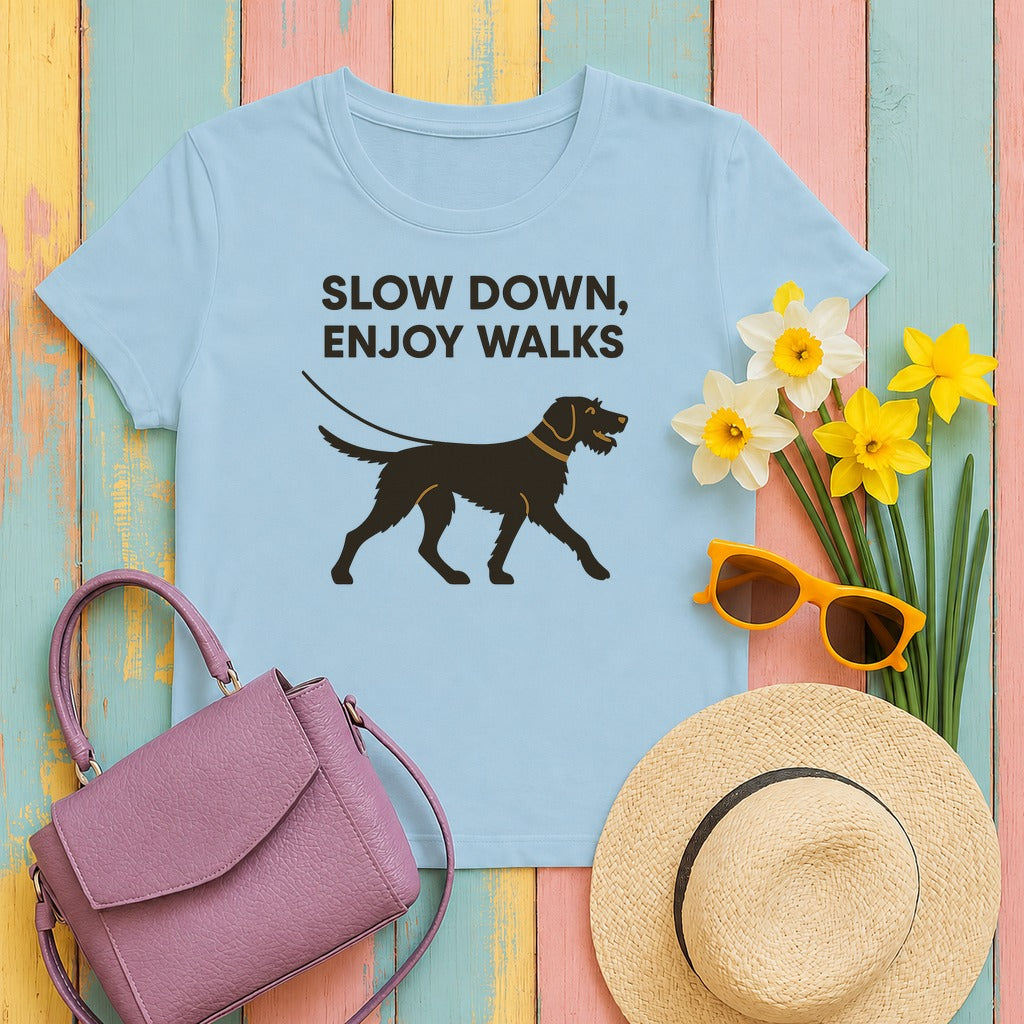 Wirehaired Vizsla Slow Down Enjoy Walks Tee in Light Blue