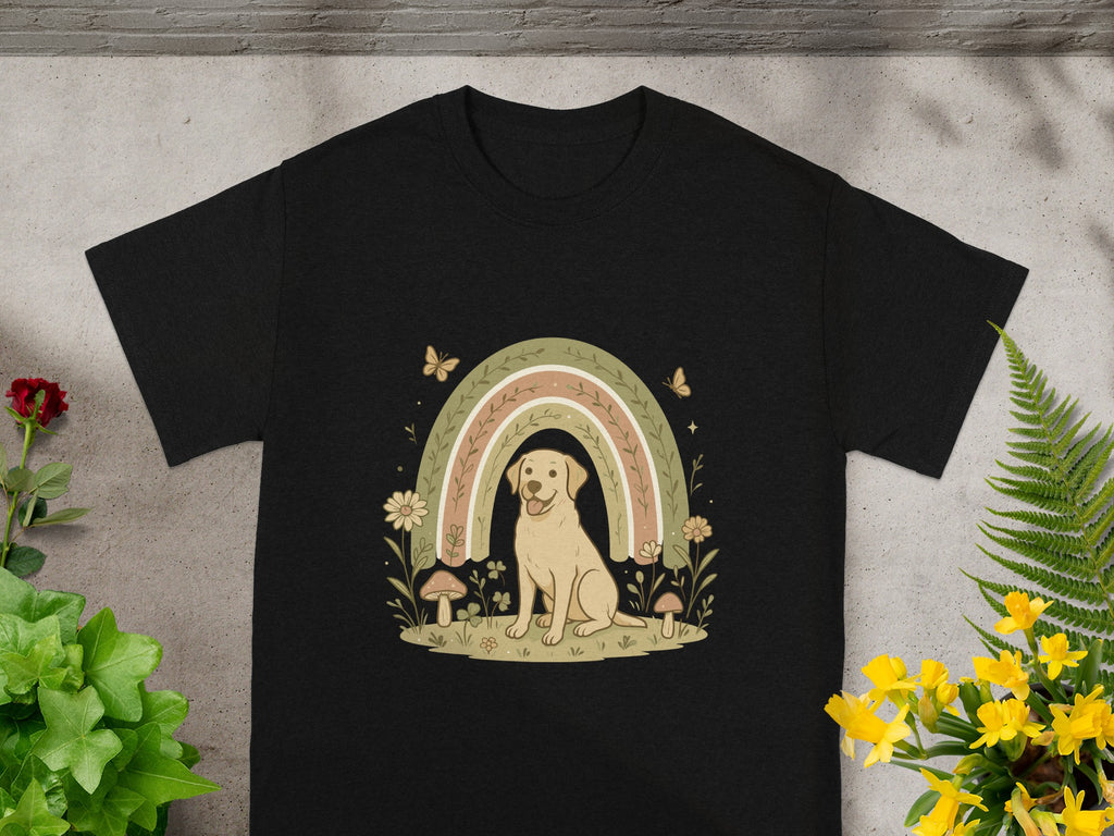 Whimsical Dog with Rainbow Nature Scene T-shirt product type