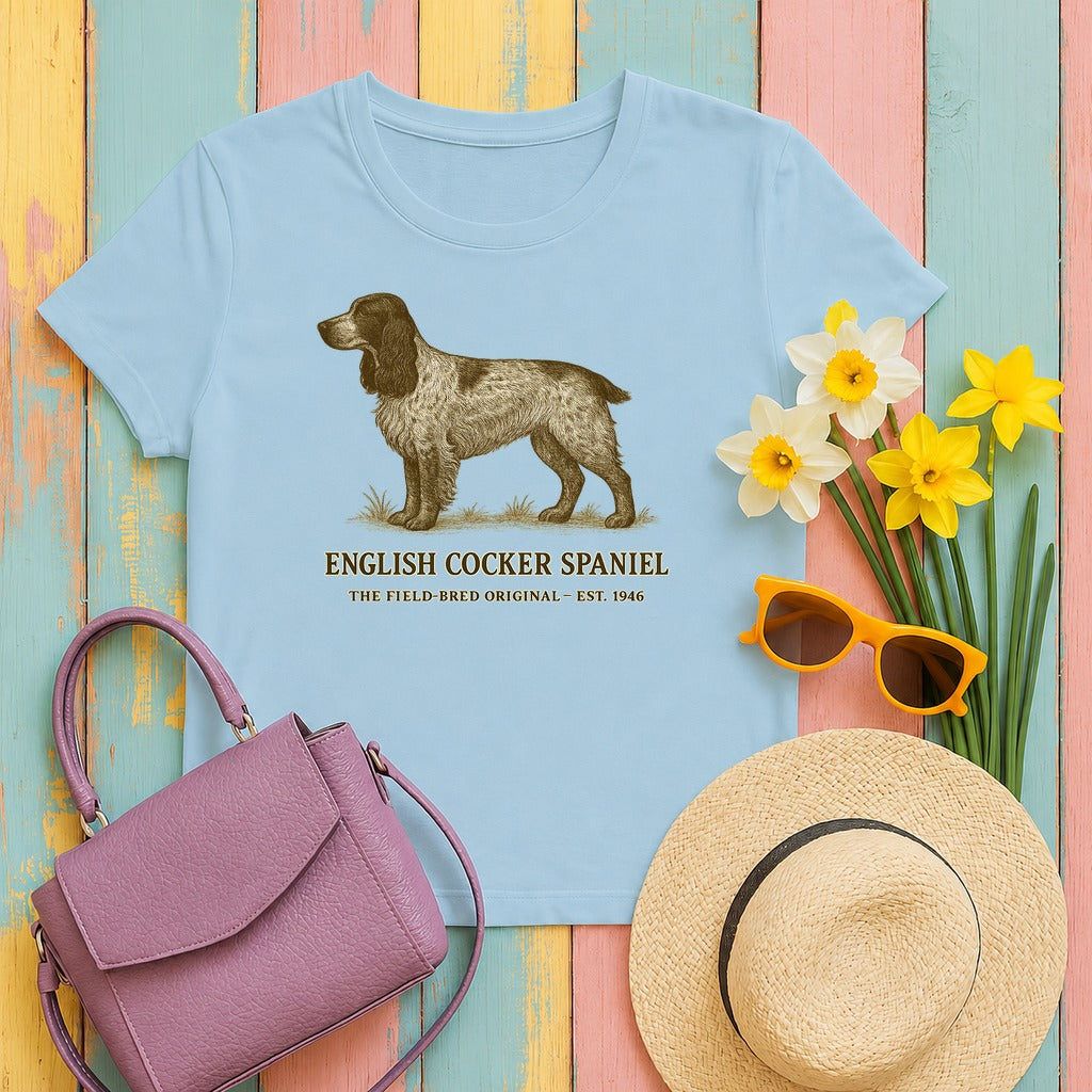 English Cocker Spaniel Field Guide Tee in Light Blue
