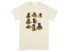 Cream t-shirt with a graphic of black labradors fishing.