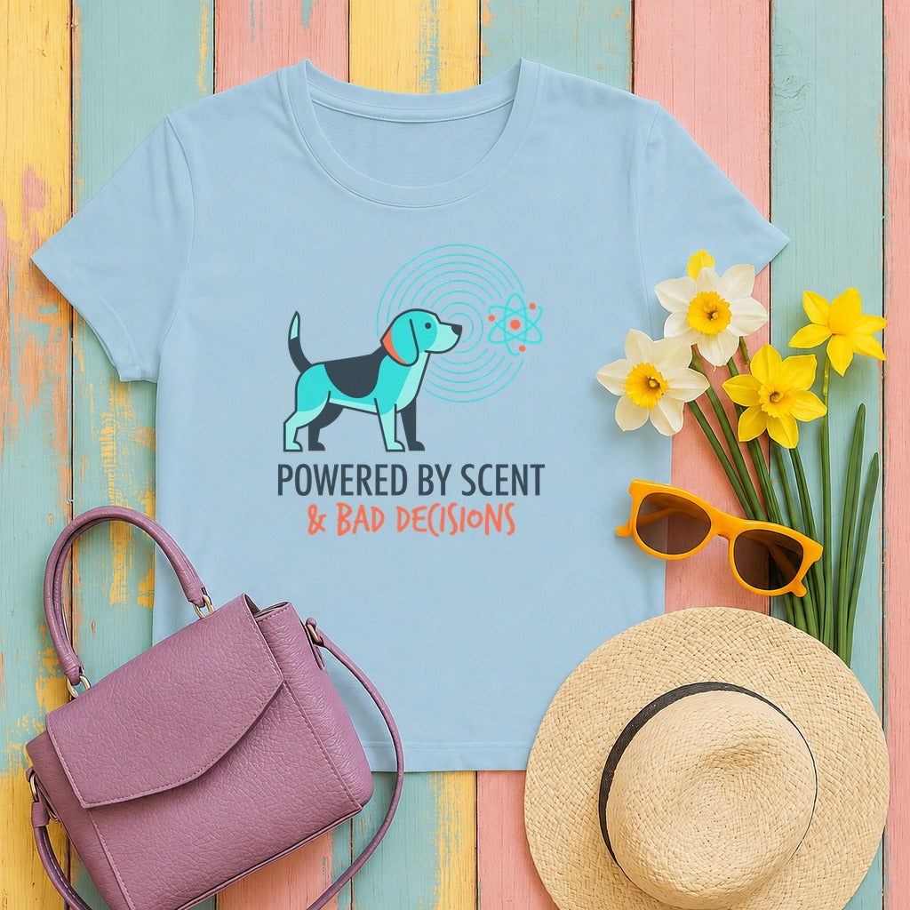 Powered By Scent & Bad Decisions Beagle T-Shirt in Light Blue