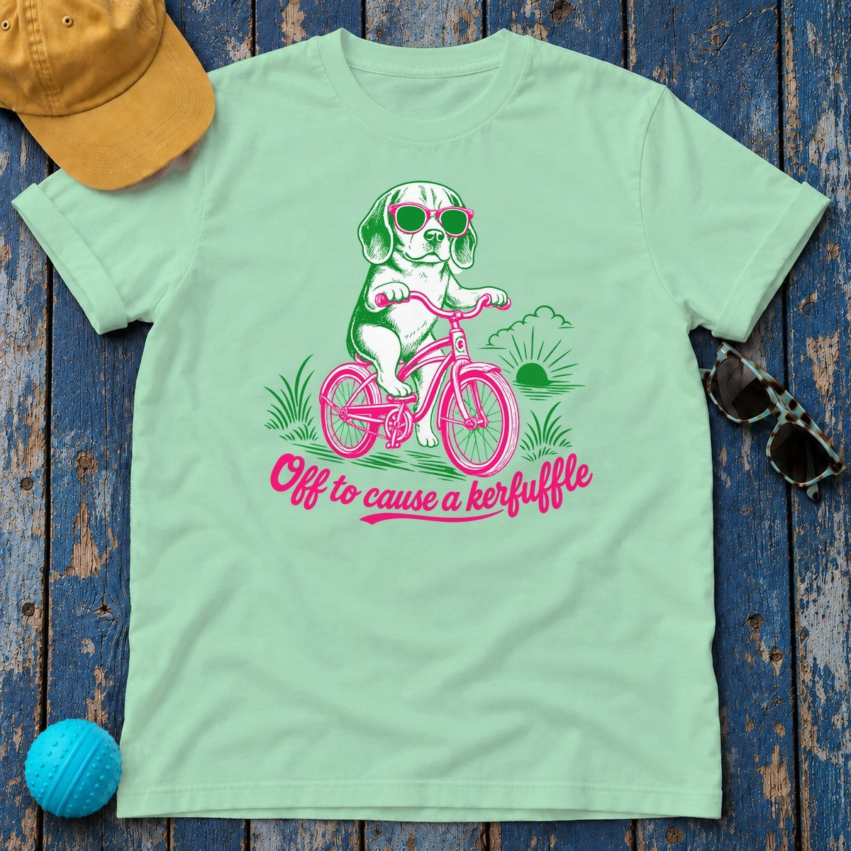 Off to Cause a Kerfuffle Beagle T-shirt in Mint Green