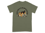 T-shirt with beagle detective wearing hat and magnifying glass.