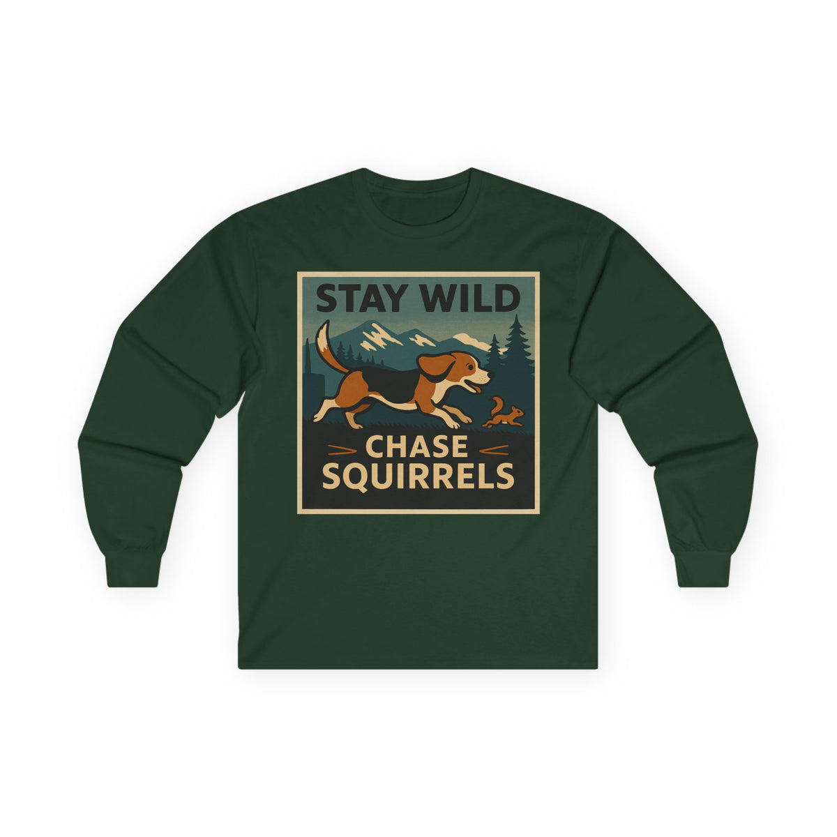 Stay Wild Running Beagle Long Sleeve Tee in Forest Green