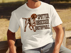 White t-shirt with a German Shorthaired Pointer and text "SPOTTED. OBSESSED. UNSTOPPABLE."