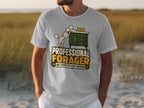 White t-shirt with "PROFESSIONAL FORAGER NO COUNTER LEFT BEHIND" graphic.