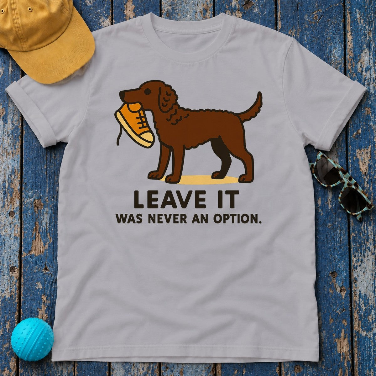 Liver Curly-Coated Retriever Leave It Tee in Athletic Heather