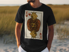 Black t-shirt with a King of Hearts card featuring a dog illustration.