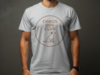 White t-shirt with "Chaos Dog Club" text and a dog silhouette.