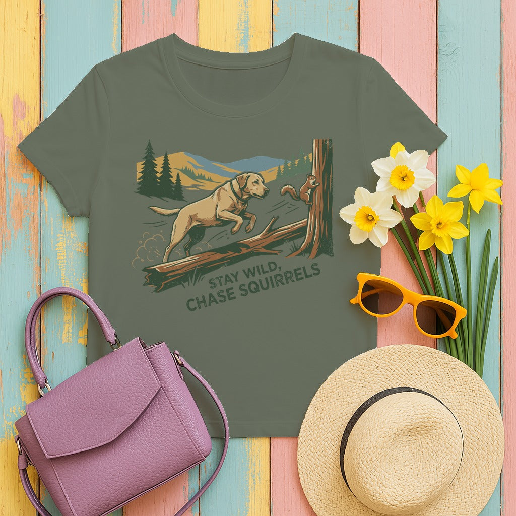 Stay Wild Lab and Squirrel T-Shirt in Moss
