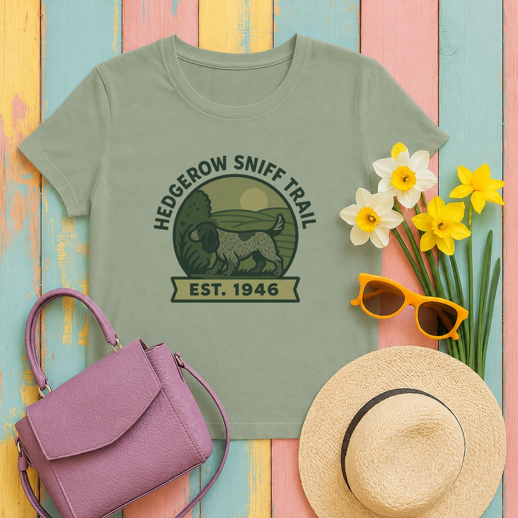 english cocker spaniel sniff-trail tee flat lay hero