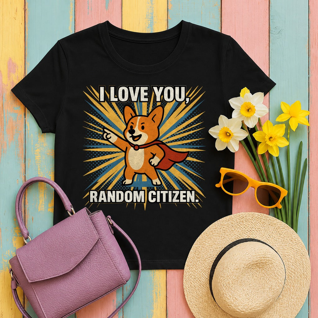 I Love You Random Citizen Corgi Hero T-Shirt in Black