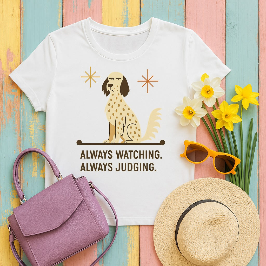 English Setter Always Watching Always Judging Tee in White