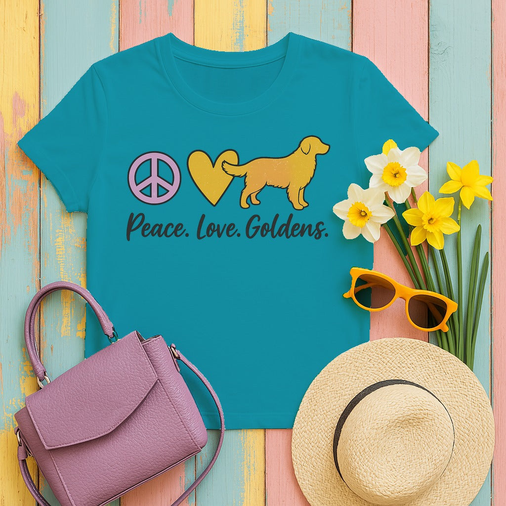 Peace Love Goldens T-Shirt in Tropical Blue