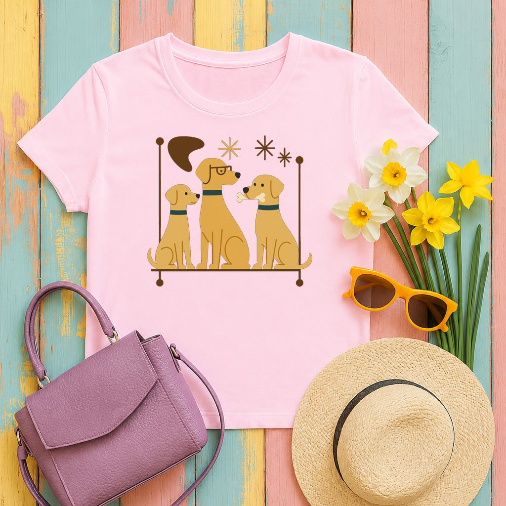 Mid-Century Yellow Labs T-Shirt in Light Pink