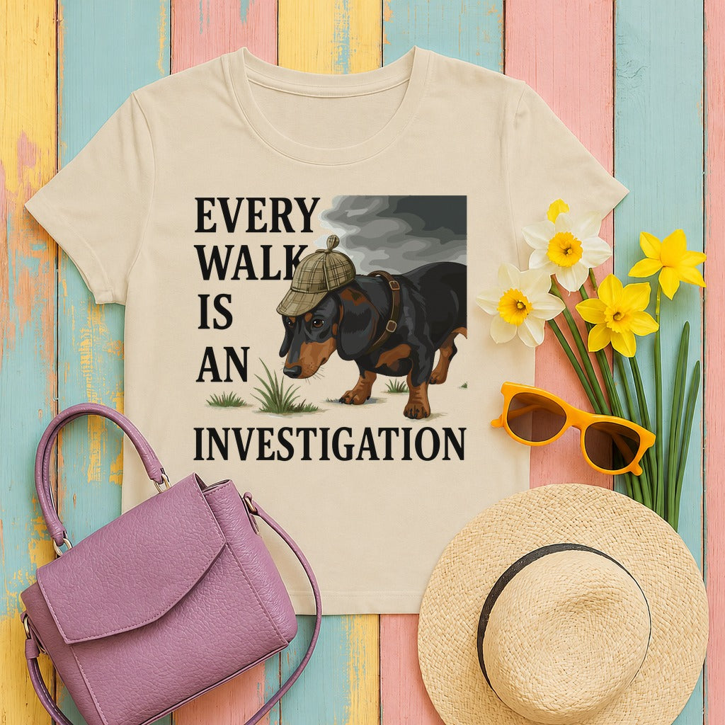 Dachshund Detective T-Shirt in Sand