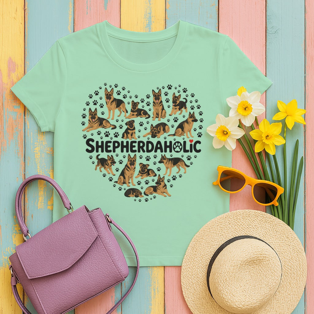 Shepherdaholic Heart German Shepherd T-Shirt in Mint Green