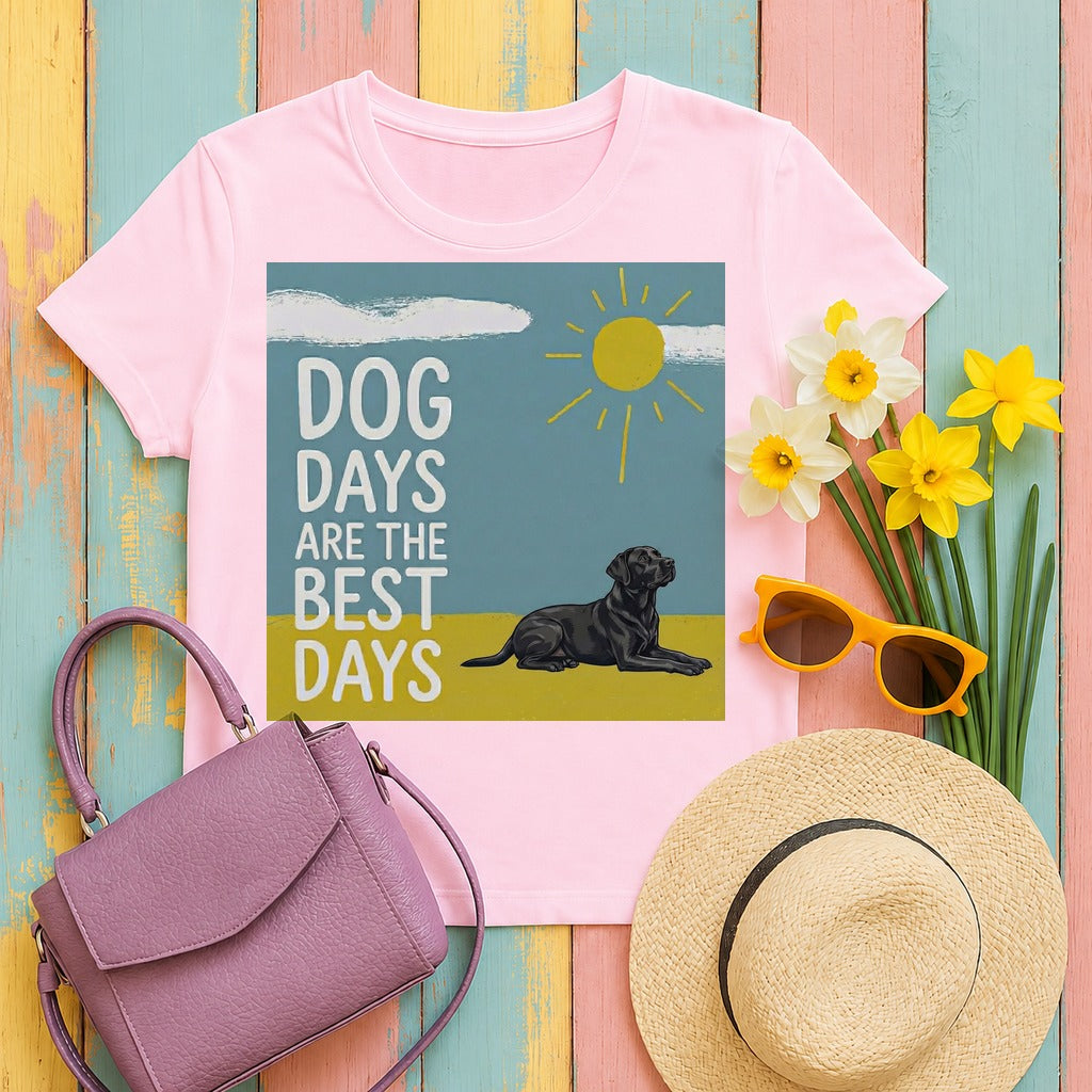 Dog Days Are The Best Days Black Labrador Retriever Art T-Shirt in Light Pink