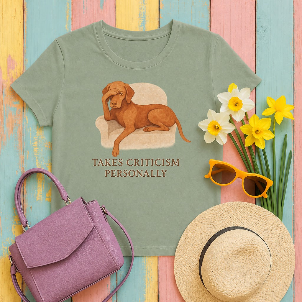 Vizsla Takes Criticism Personally Tee in Sage