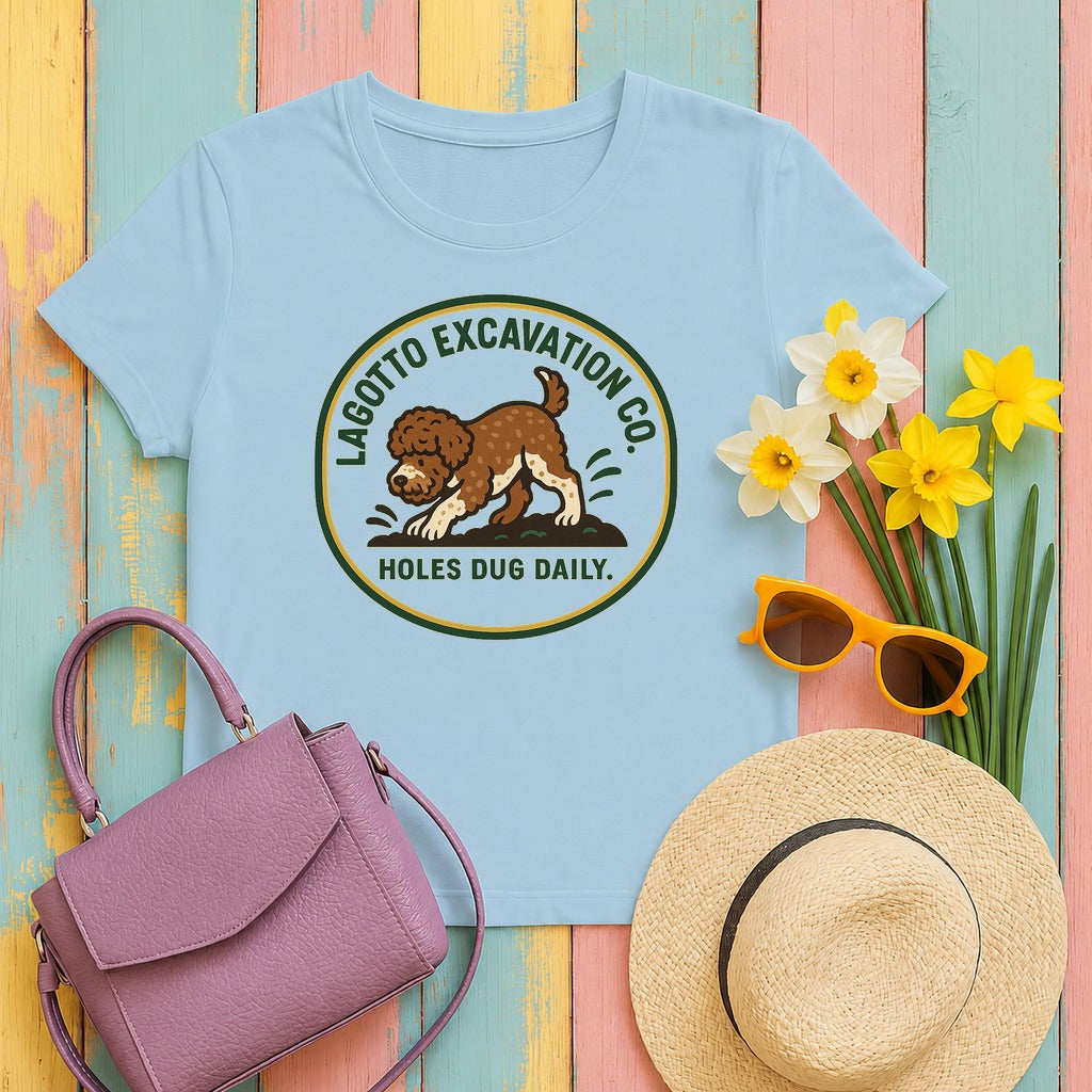 Lagotto Excavation Co. Tee in Light Blue
