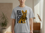 Grey t-shirt with "FULL TIME COUCH POTATO" text and French bulldog graphic.