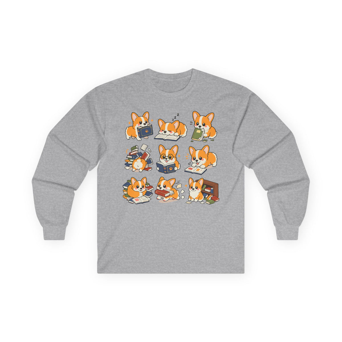 The Bookish Corgi Long Sleeve Tee in Sport Grey