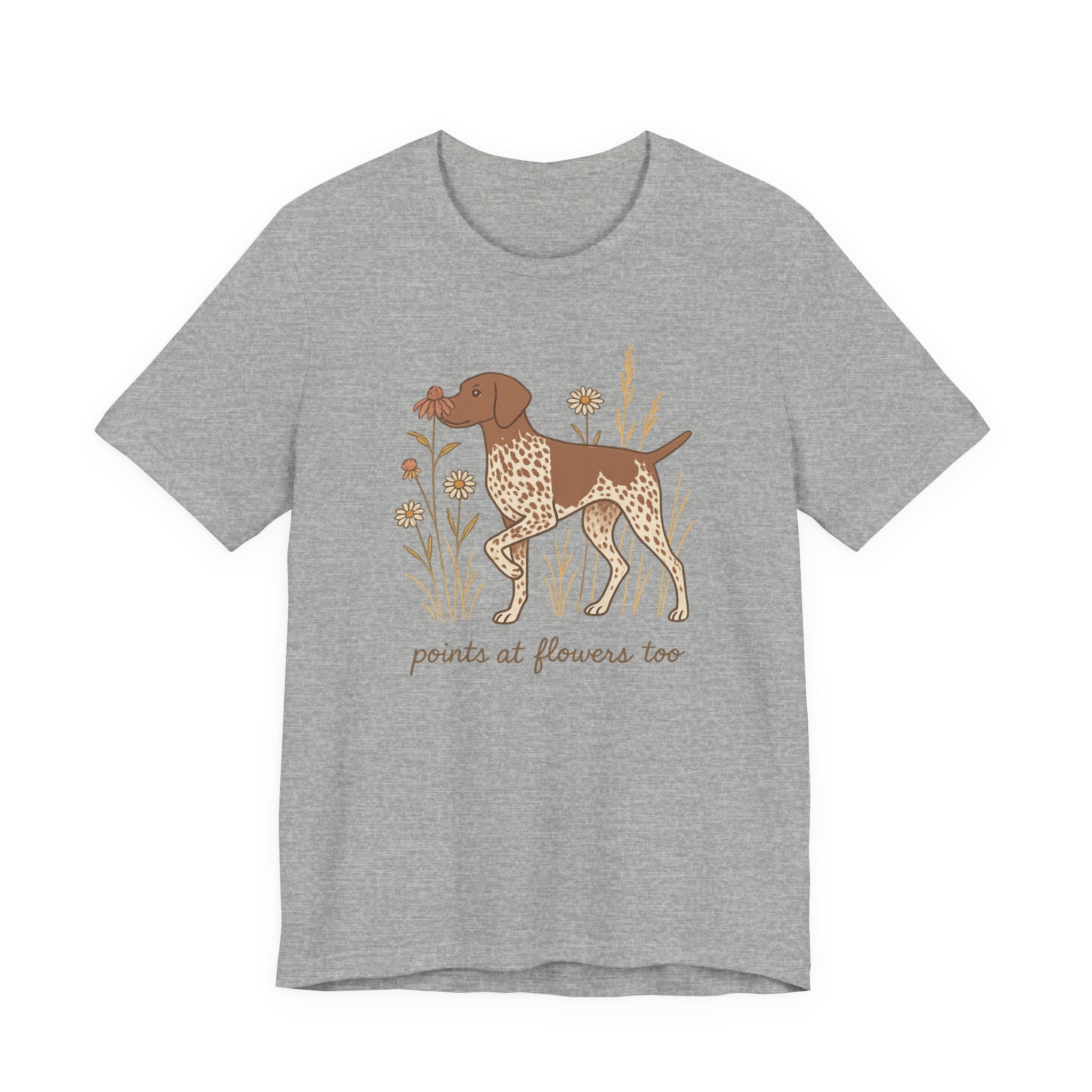German Shorthaired Pointer Points at Flowers Tee