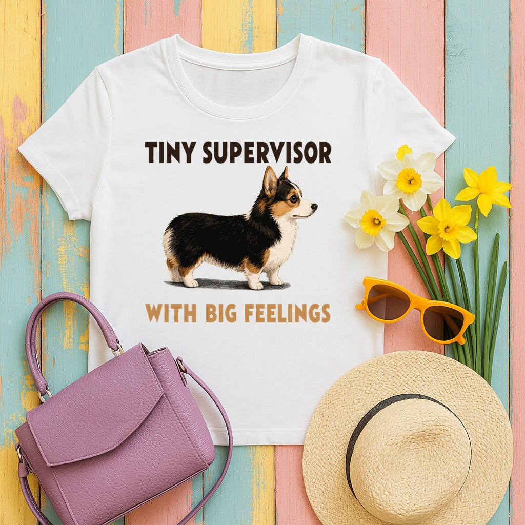 Tiny Supervisor Corgi T-Shirt in White