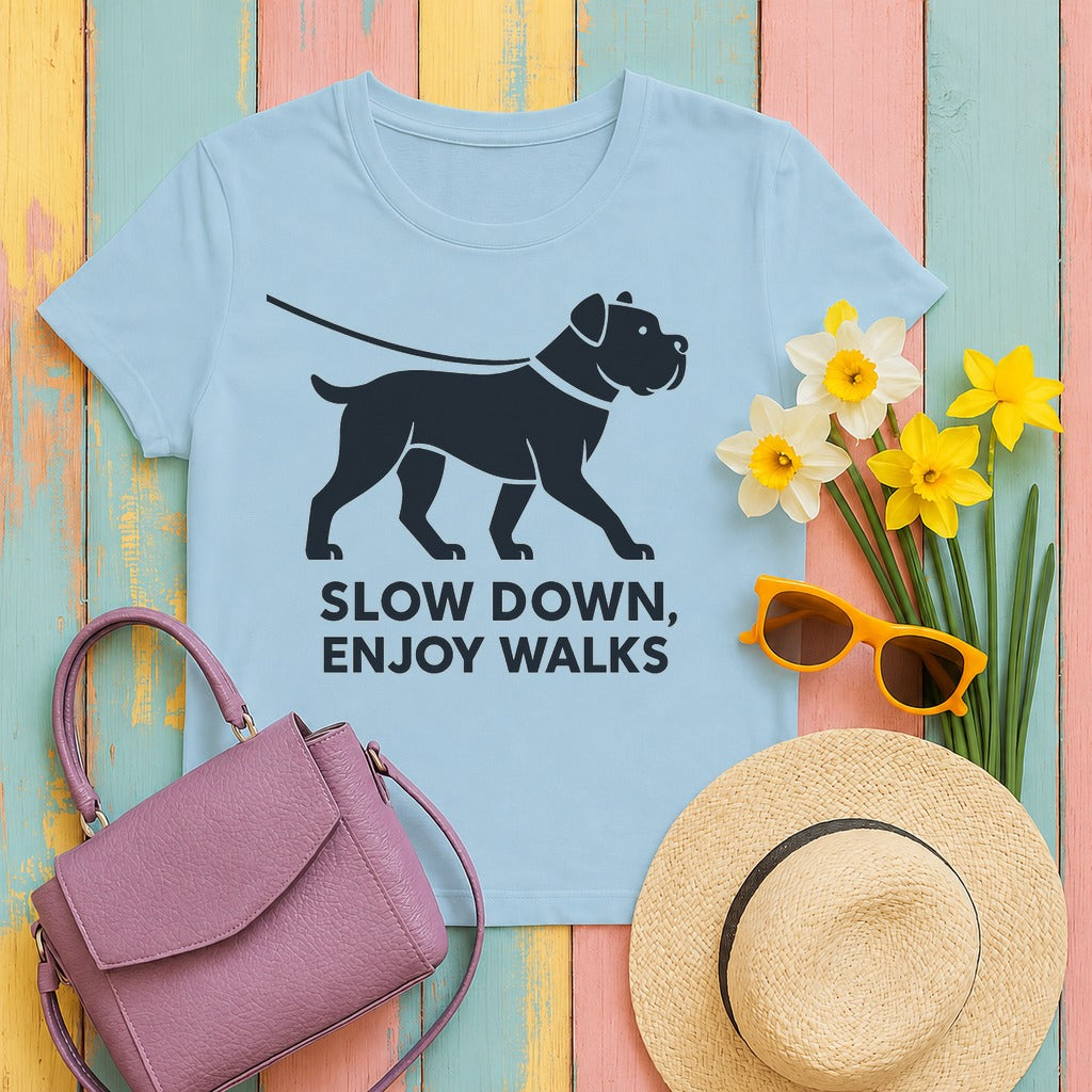 Cane Corso Slow Down Enjoy Walks Tee in Light Blue