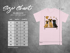 Gildan 5000 Heavy Cotton T-Shirt size chart with pug graphic.