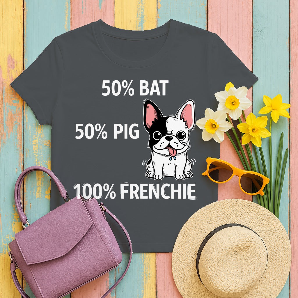 100% Frenchie Love: Bat Pig Graphic T-Shirt in Charcoal