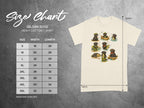 Gildan 5000 Heavy Cotton T-Shirt size chart with fishing black lab illustrations, measured in inches.